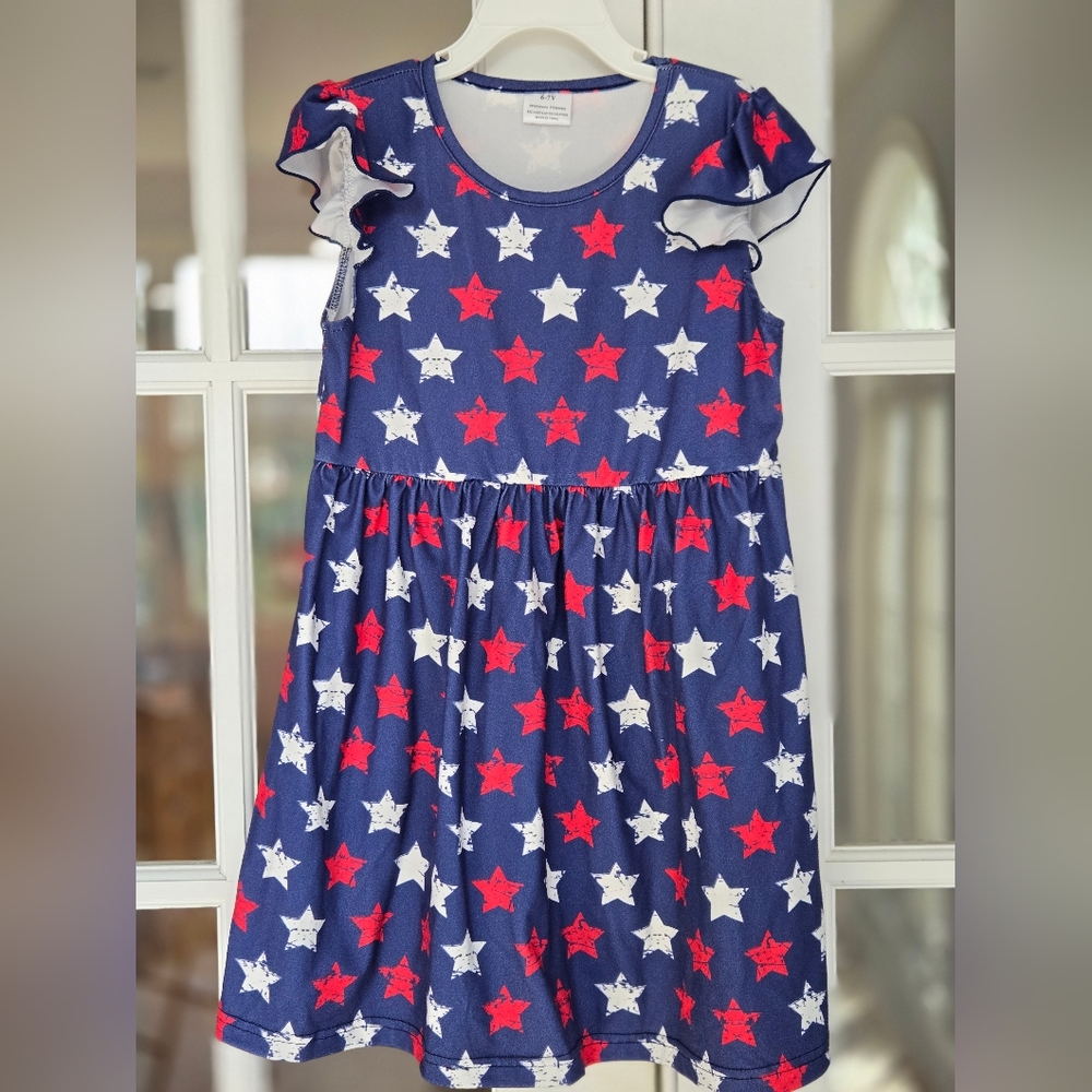 Starry Blue and Red Girls Dress Size 6-7yrs